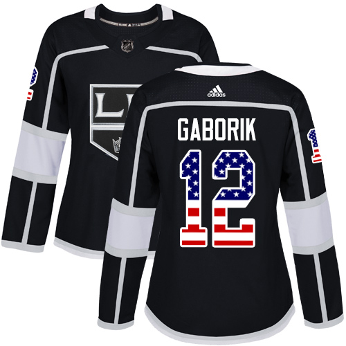 Adidas Kings #12 Marian Gaborik Black Home Authentic USA Flag Women's Stitched NHL Jersey